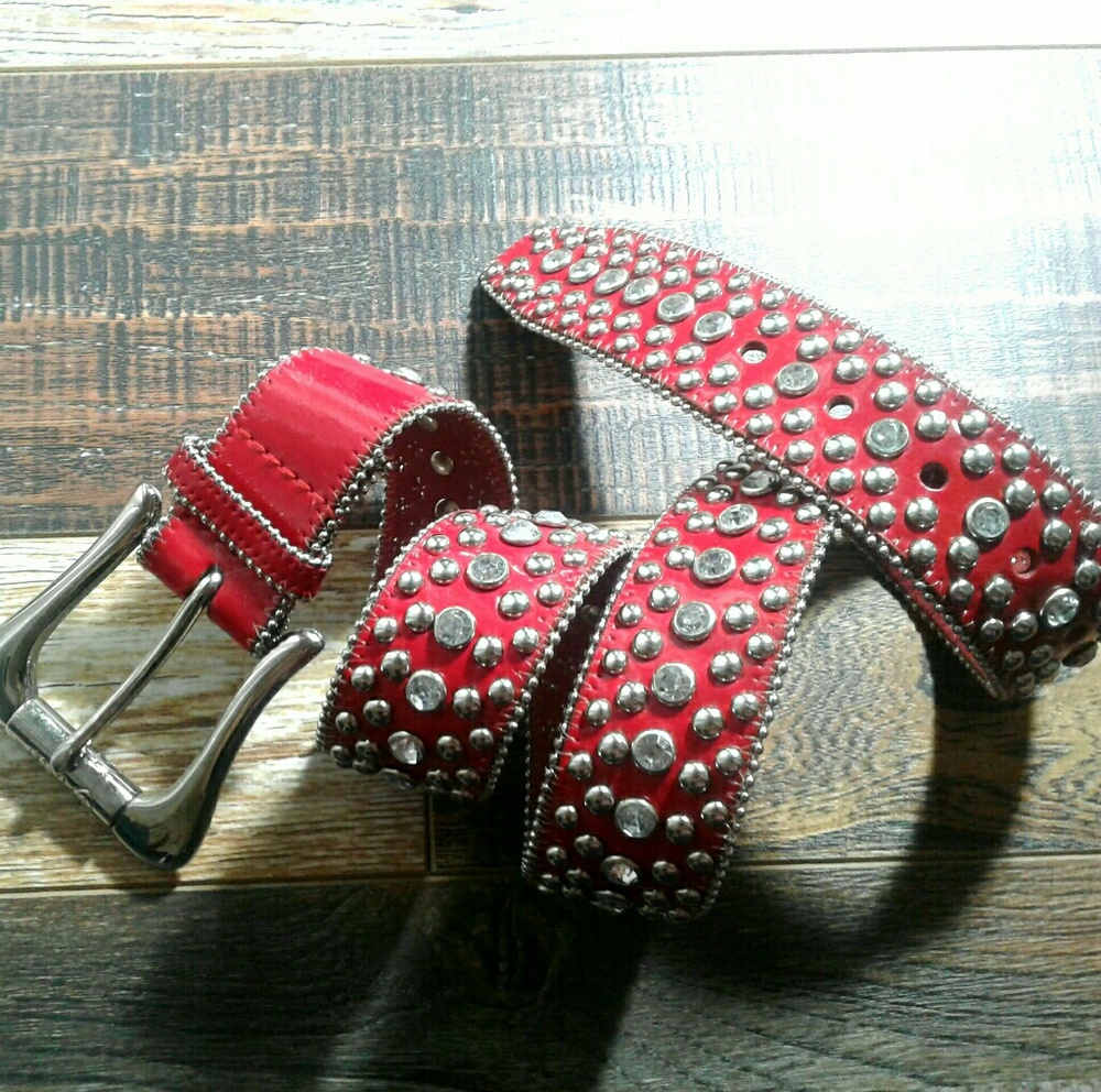 Guess red western bling crystal belt